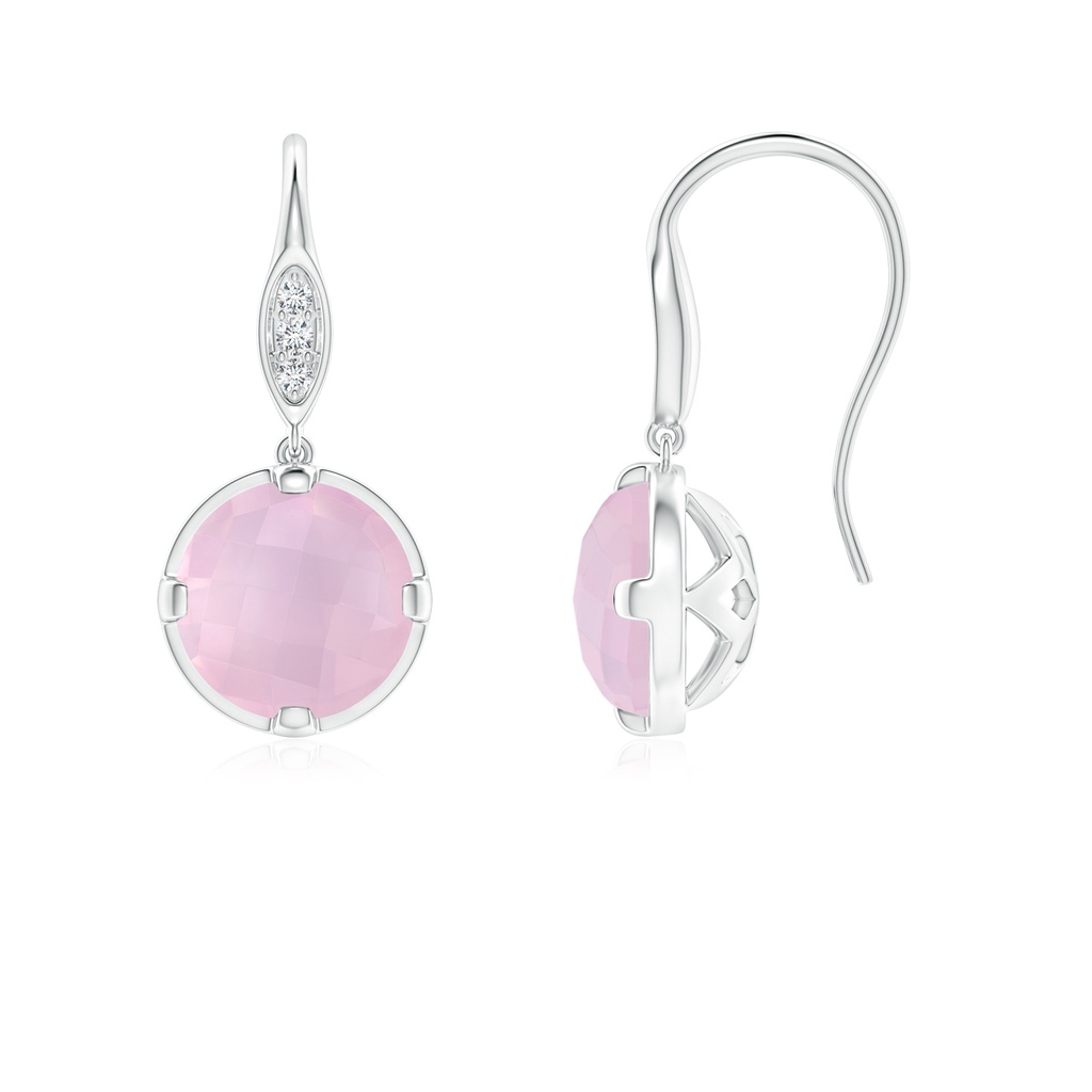 6mm AAA Round Rose Quartz Fish Hook Earrings with Diamond Accents in White Gold