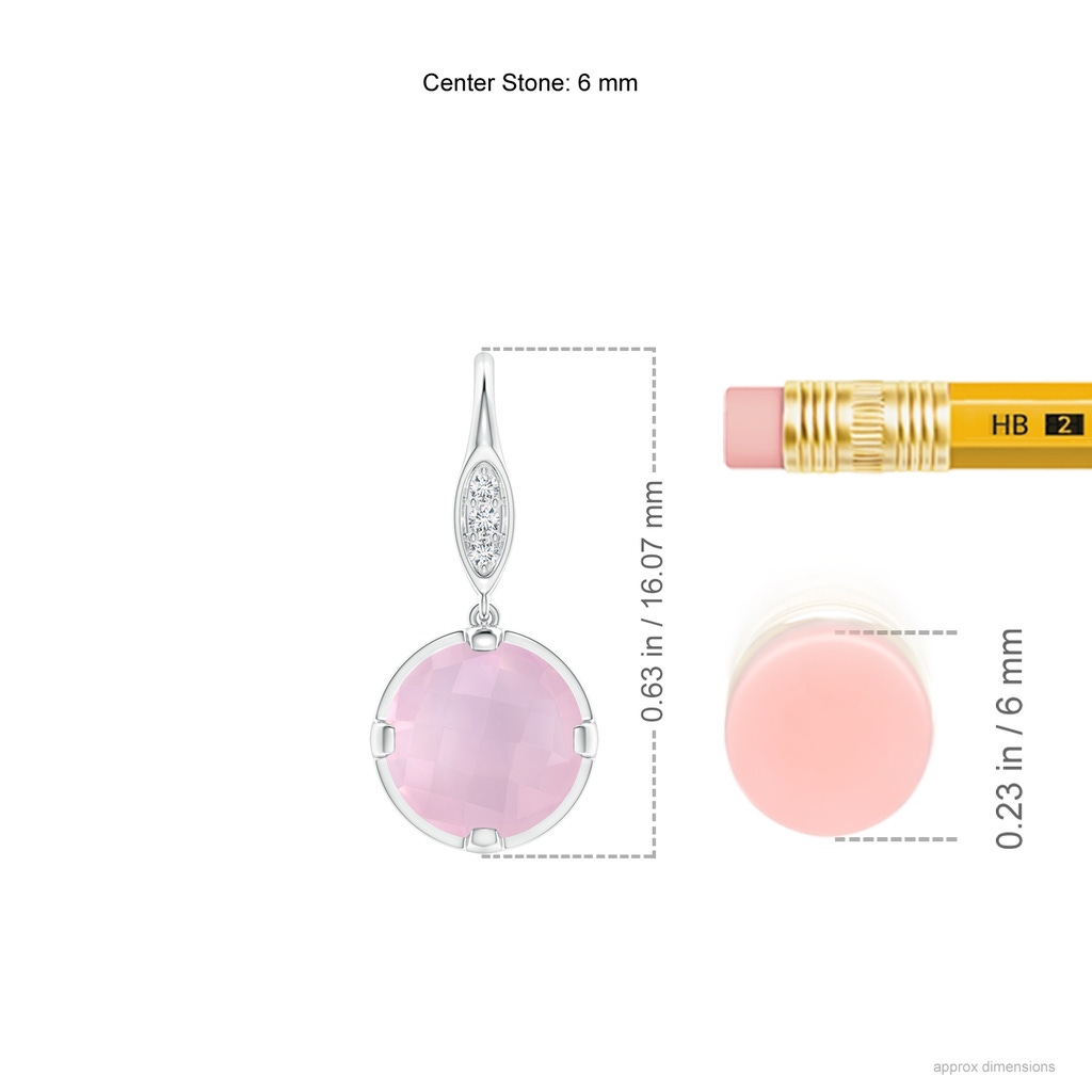 6mm AAA Round Rose Quartz Fish Hook Earrings with Diamond Accents in White Gold Ruler
