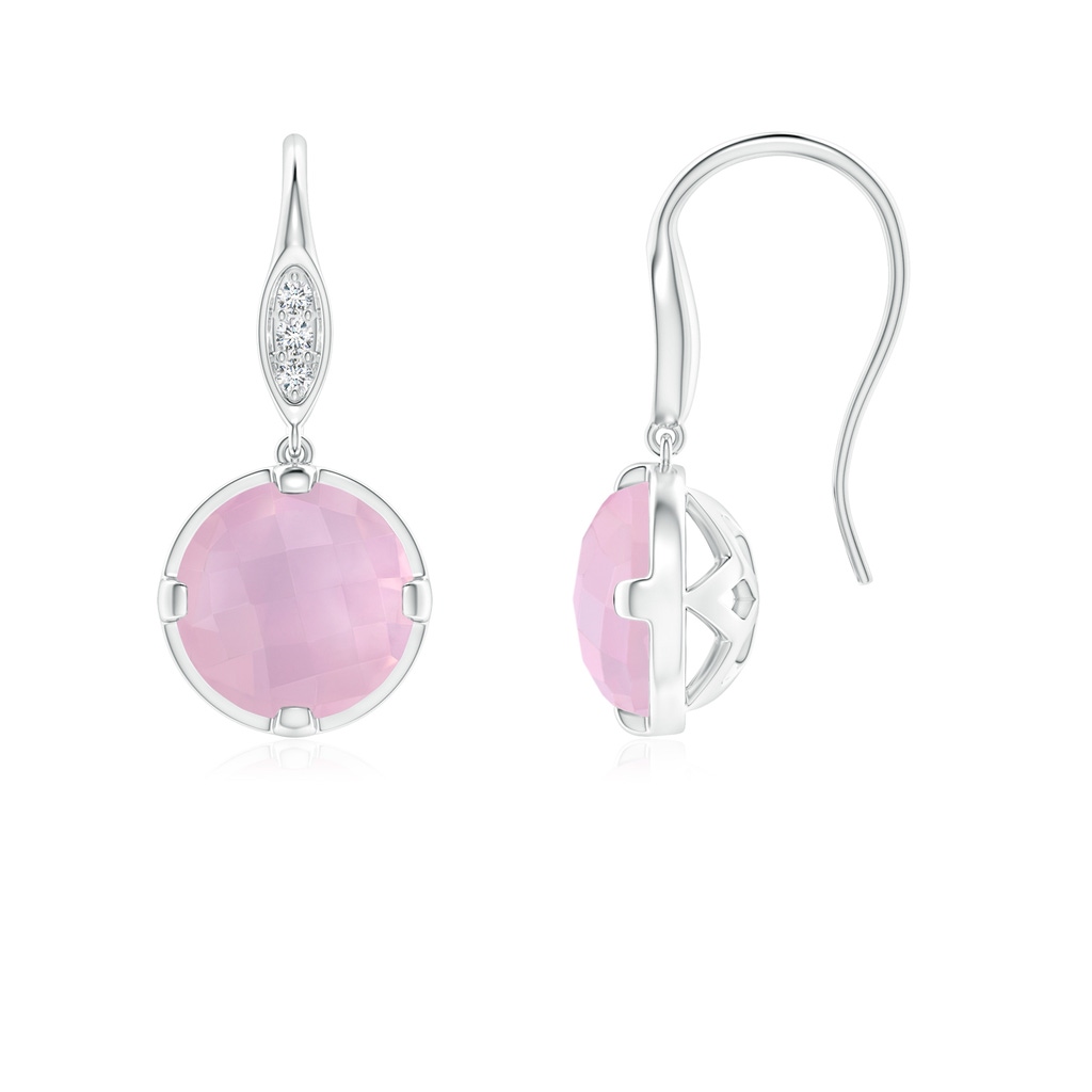 6mm AAAA Round Rose Quartz Fish Hook Earrings with Diamond Accents in P950 Platinum