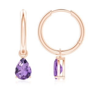 7x5mm A Pear-Shaped Amethyst Hinged Hoop Drop Earrings in Rose Gold