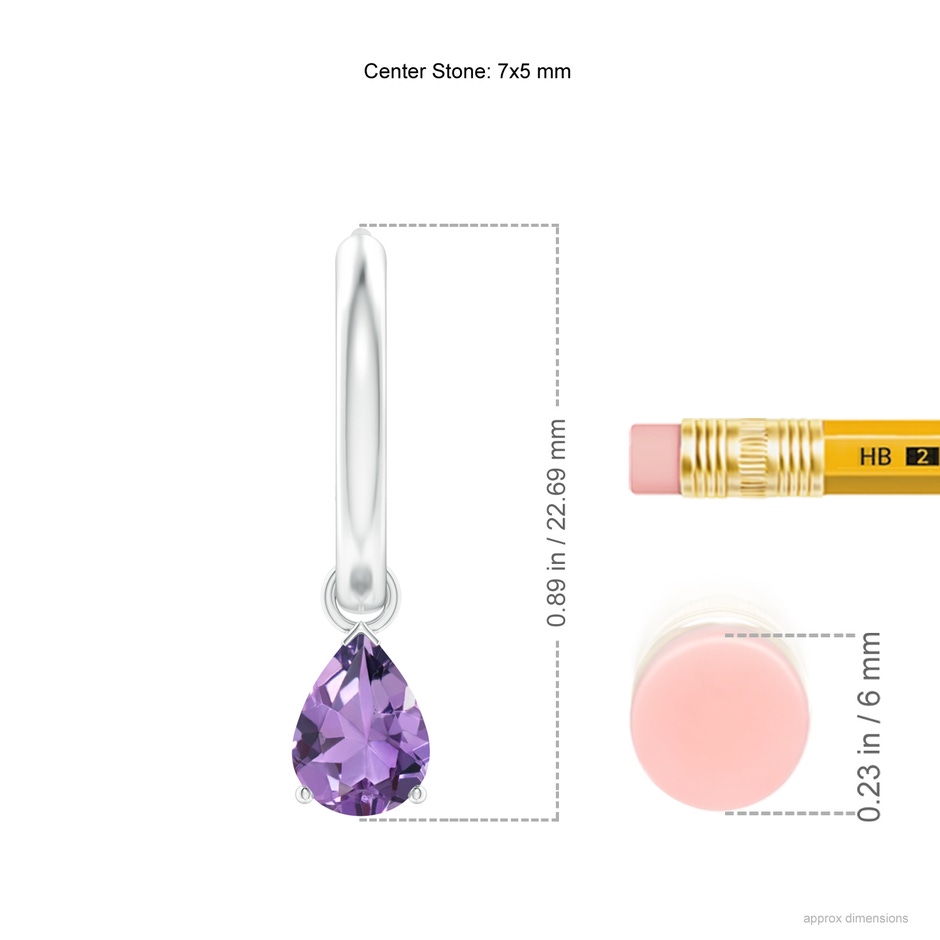 7x5mm A Pear-Shaped Amethyst Hinged Hoop Drop Earrings in White Gold ruler