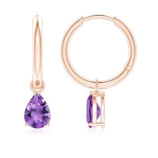 7x5mm AA Pear-Shaped Amethyst Hinged Hoop Drop Earrings in Rose Gold