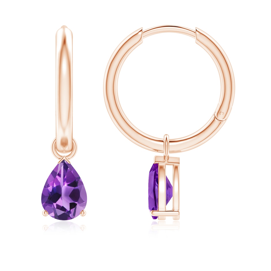 7x5mm AAA Pear-Shaped Amethyst Hinged Hoop Drop Earrings in Rose Gold 