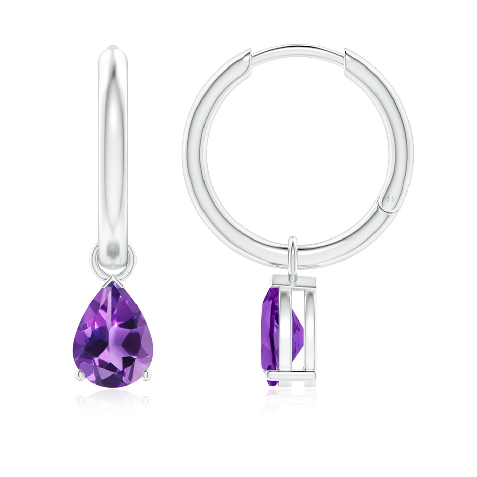 7x5mm AAA Pear-Shaped Amethyst Hinged Hoop Drop Earrings in White Gold 