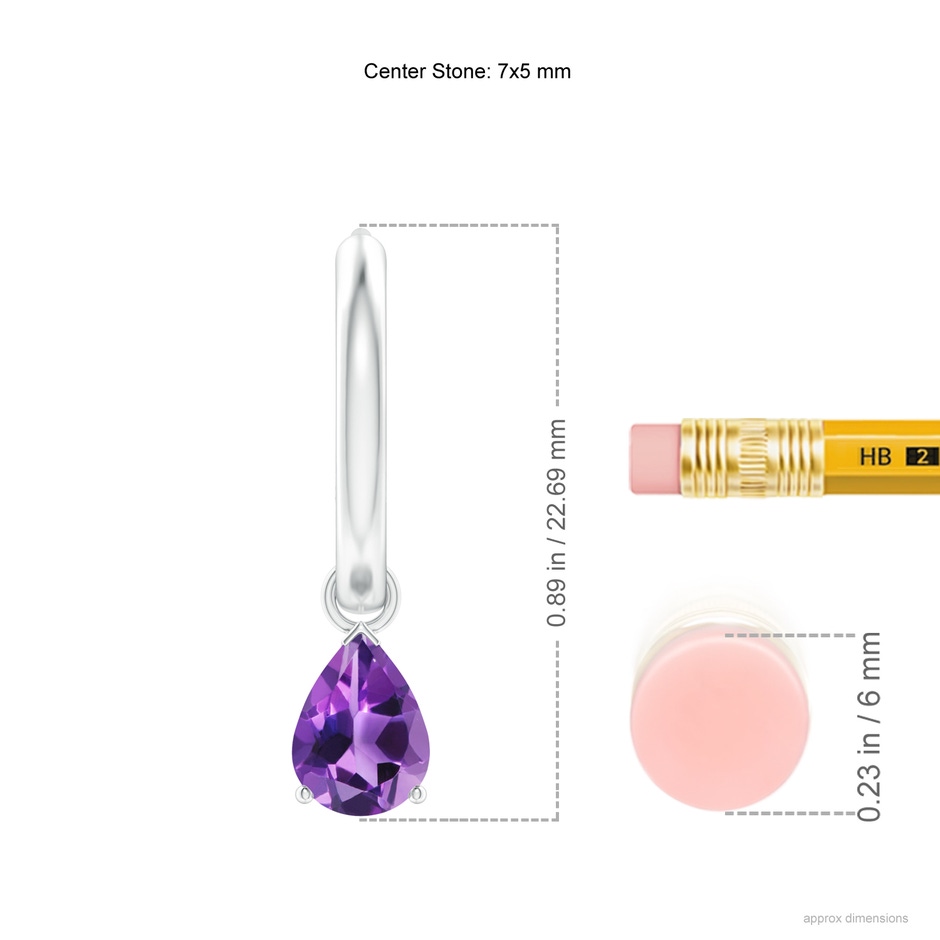 7x5mm AAA Pear-Shaped Amethyst Hinged Hoop Drop Earrings in White Gold ruler