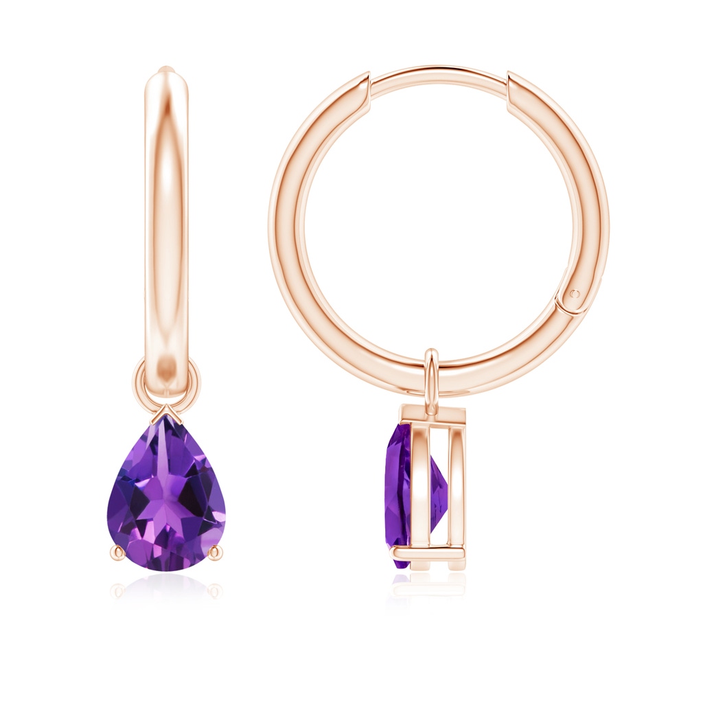 7x5mm AAAA Pear-Shaped Amethyst Hinged Hoop Drop Earrings in Rose Gold