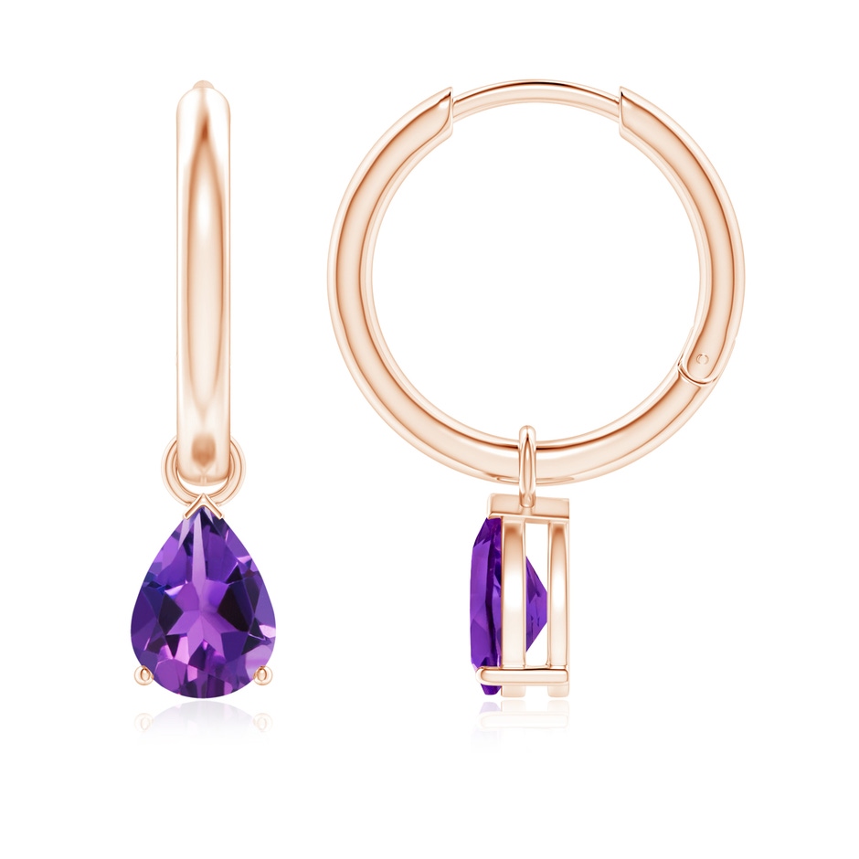 7x5mm AAAA Pear-Shaped Amethyst Hinged Hoop Drop Earrings in Rose Gold 