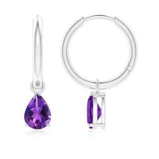 7x5mm AAAA Pear-Shaped Amethyst Hinged Hoop Drop Earrings in White Gold