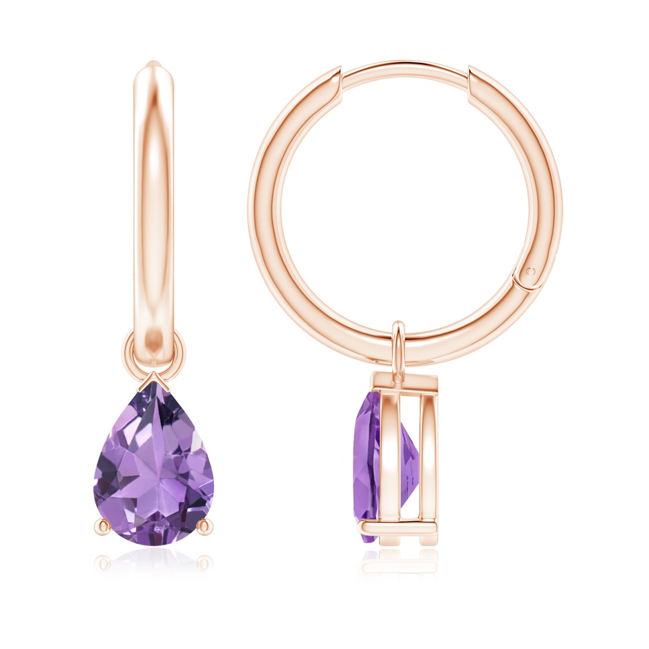 8x6mm A Pear-Shaped Amethyst Hinged Hoop Drop Earrings in Rose Gold 