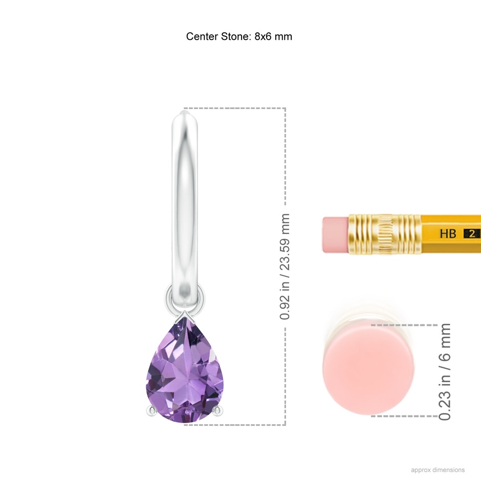 8x6mm A Pear-Shaped Amethyst Hinged Hoop Drop Earrings in White Gold ruler