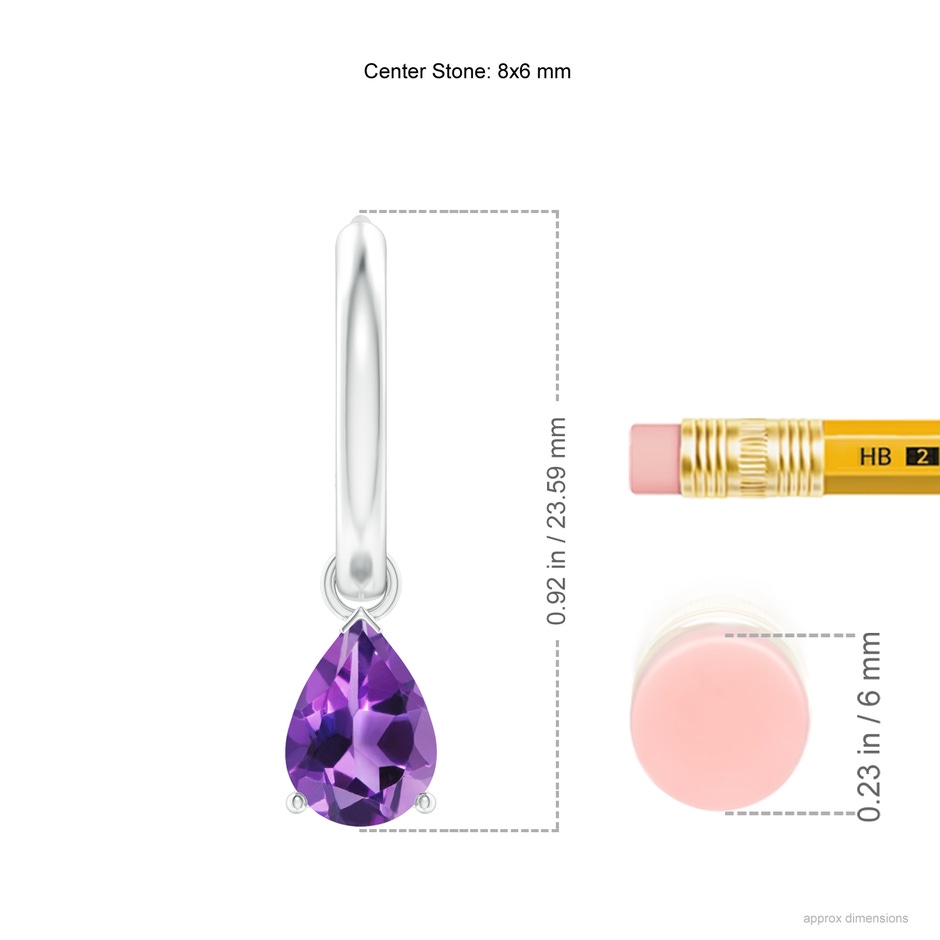8x6mm AAA Pear-Shaped Amethyst Hinged Hoop Drop Earrings in White Gold ruler
