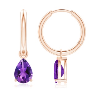 8x6mm AAAA Pear-Shaped Amethyst Hinged Hoop Drop Earrings in Rose Gold