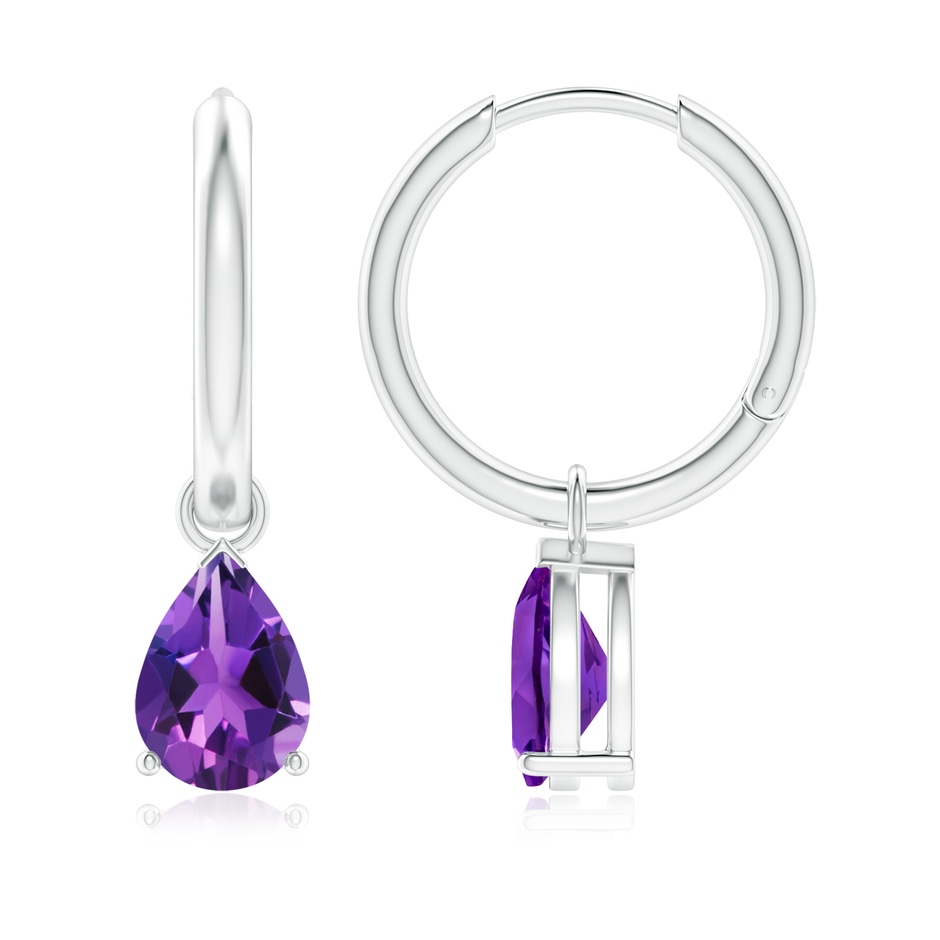 8x6mm AAAA Pear-Shaped Amethyst Hinged Hoop Drop Earrings in White Gold 