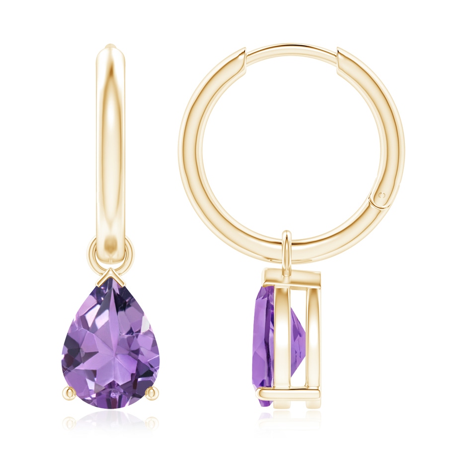 9x6mm A Pear-Shaped Amethyst Hinged Hoop Drop Earrings in Yellow Gold 