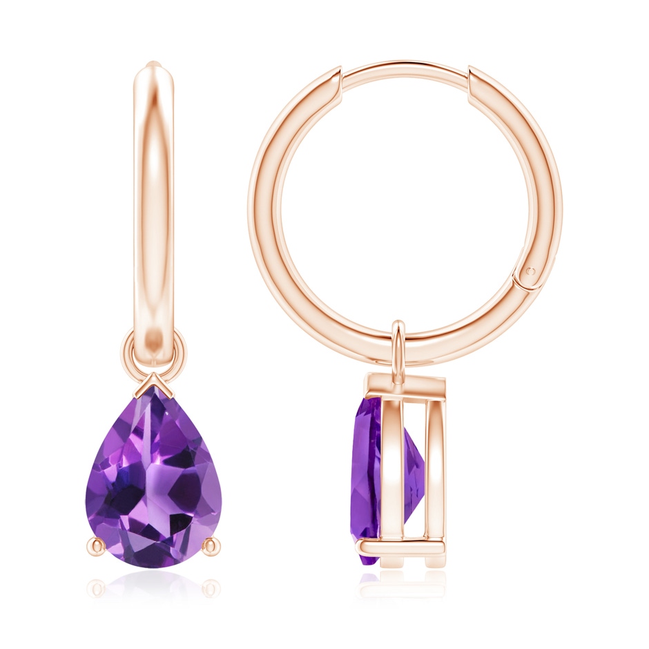 9x6mm AAA Pear-Shaped Amethyst Hinged Hoop Drop Earrings in Rose Gold 