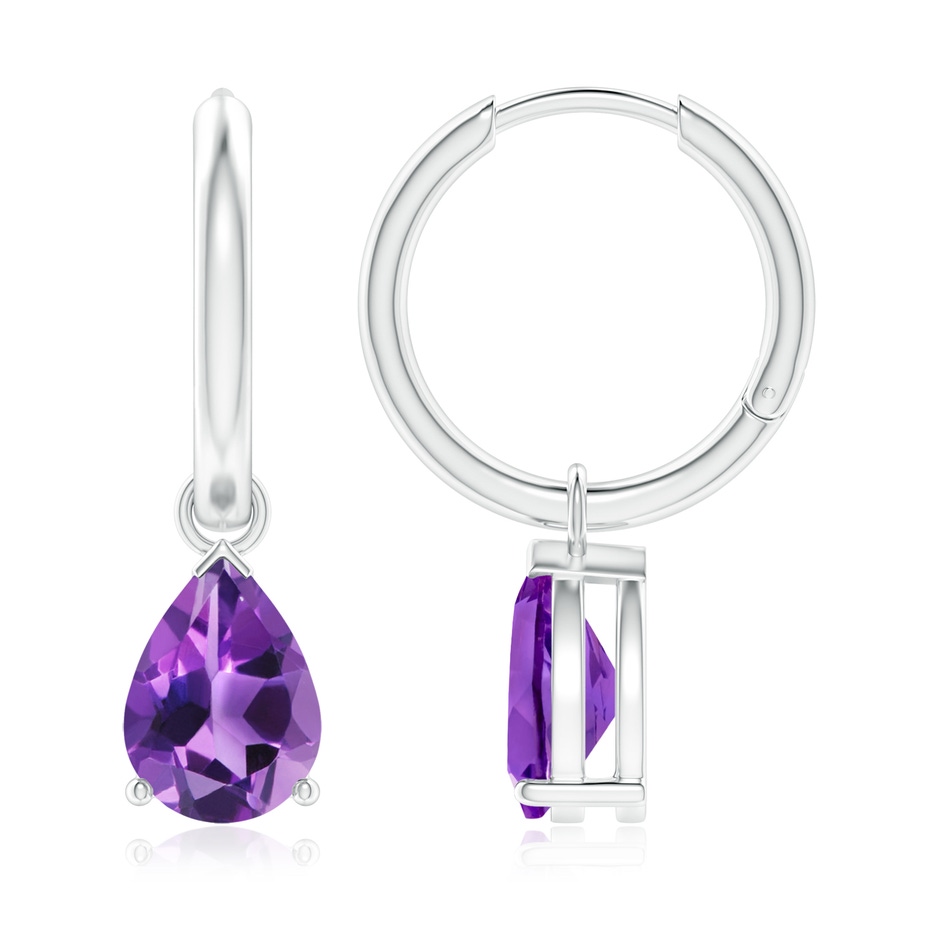 9x6mm AAA Pear-Shaped Amethyst Hinged Hoop Drop Earrings in White Gold 