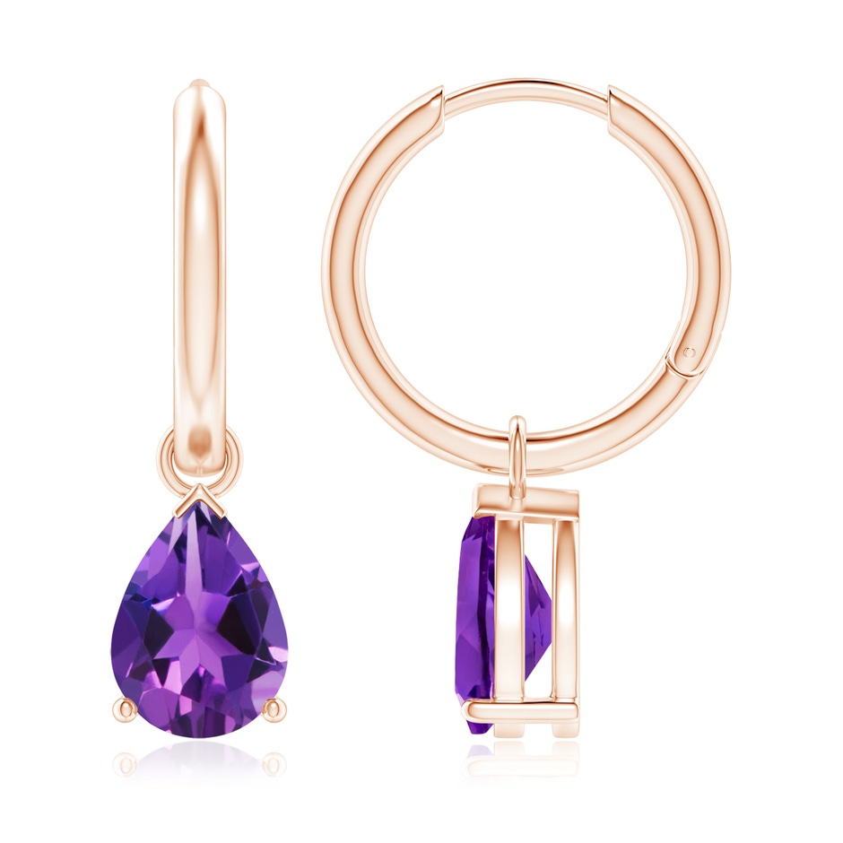 9x6mm AAAA Pear-Shaped Amethyst Hinged Hoop Drop Earrings in Rose Gold 