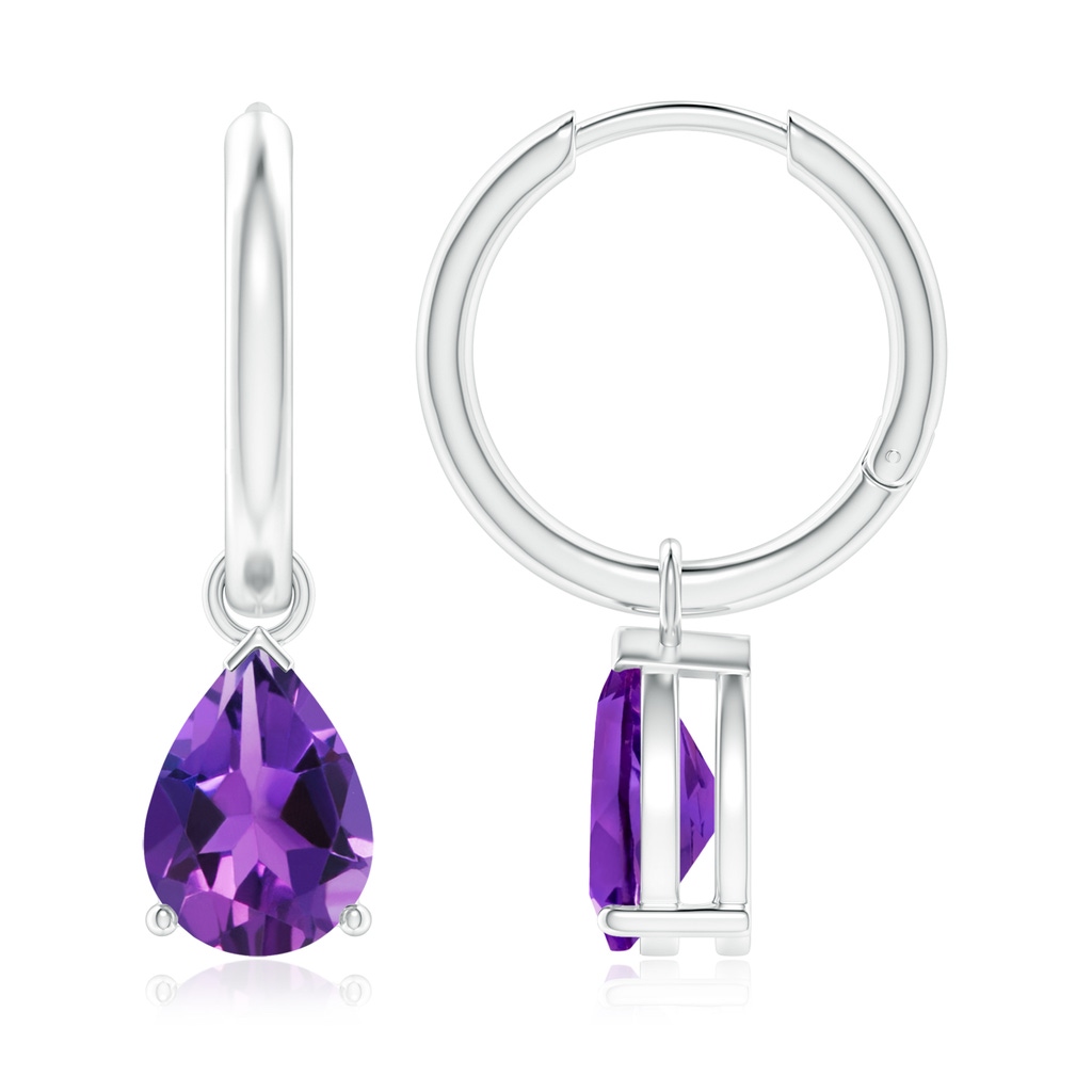 9x6mm AAAA Pear-Shaped Amethyst Hinged Hoop Drop Earrings in White Gold