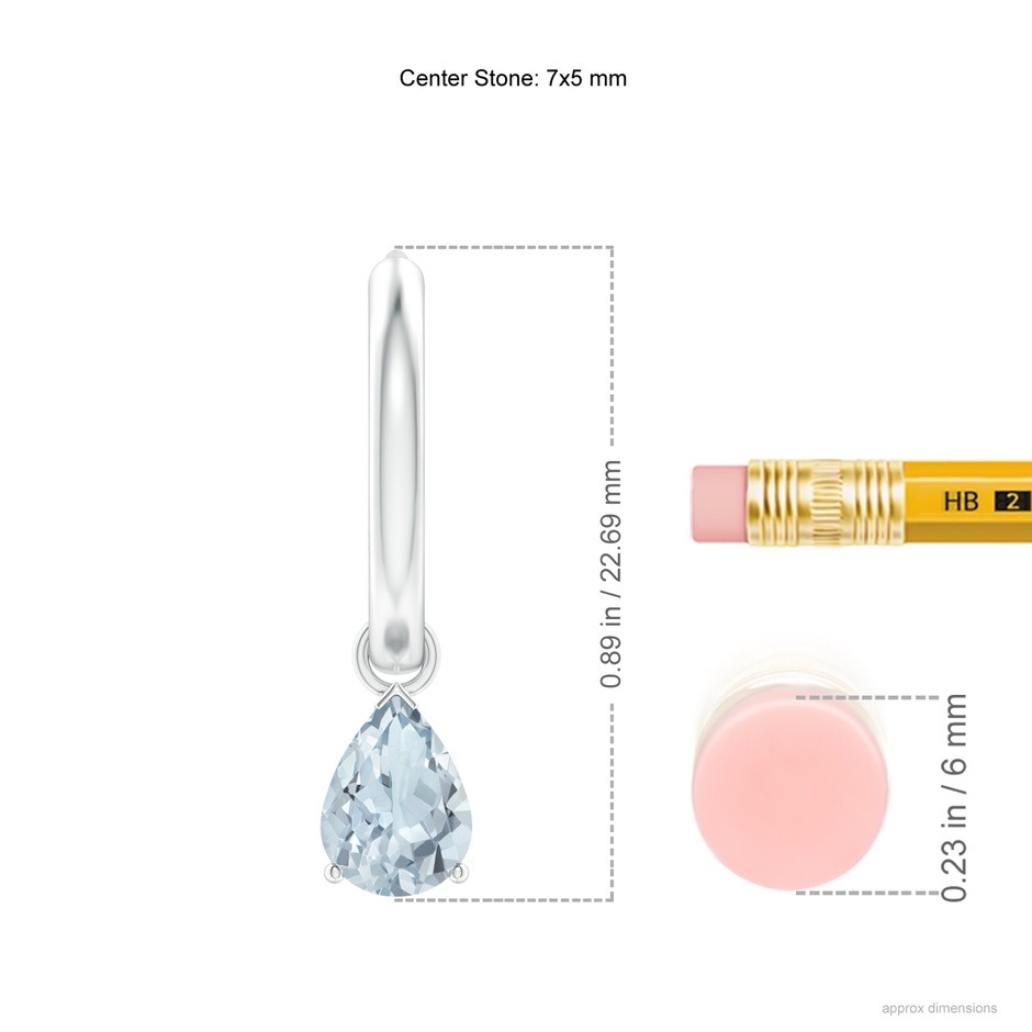 7x5mm A Pear-Shaped Aquamarine Hinged Hoop Drop Earrings in White Gold ruler