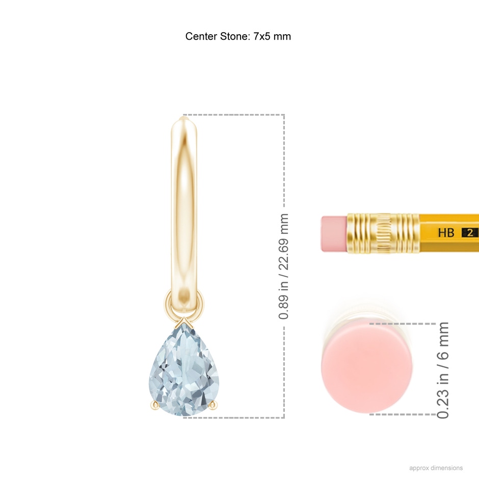 7x5mm A Pear-Shaped Aquamarine Hinged Hoop Drop Earrings in Yellow Gold ruler