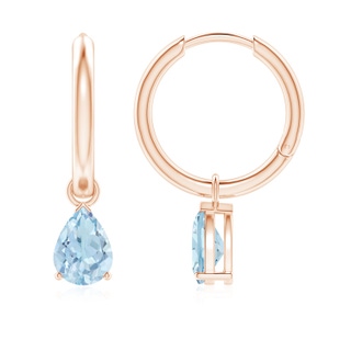 7x5mm AA Pear-Shaped Aquamarine Hinged Hoop Drop Earrings in Rose Gold