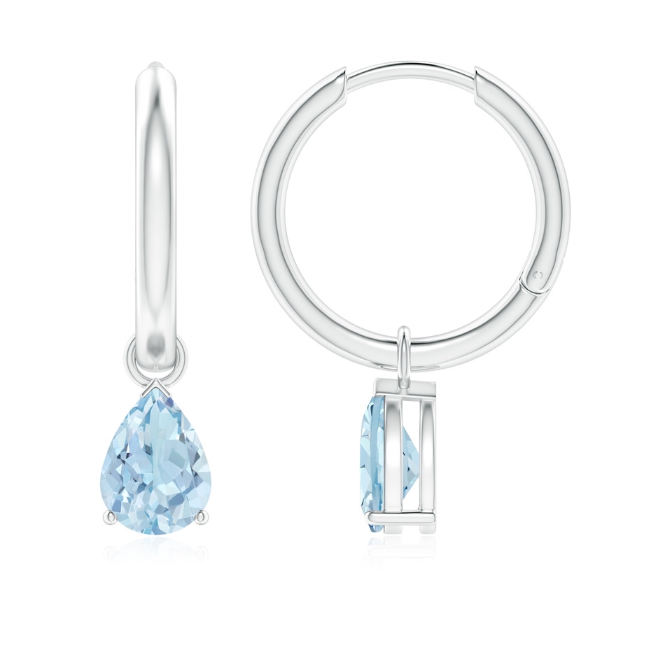 7x5mm AA Pear-Shaped Aquamarine Hinged Hoop Drop Earrings in White Gold 