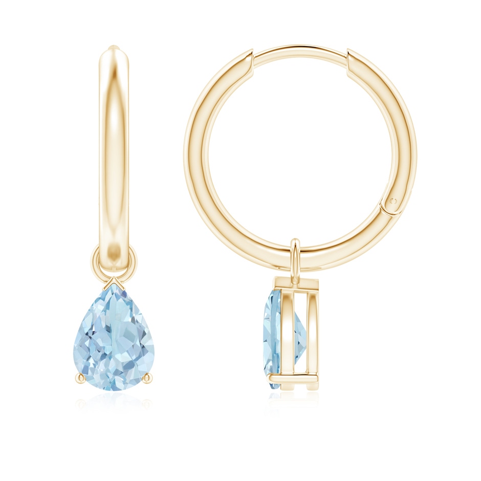 7x5mm AA Pear-Shaped Aquamarine Hinged Hoop Drop Earrings in Yellow Gold 