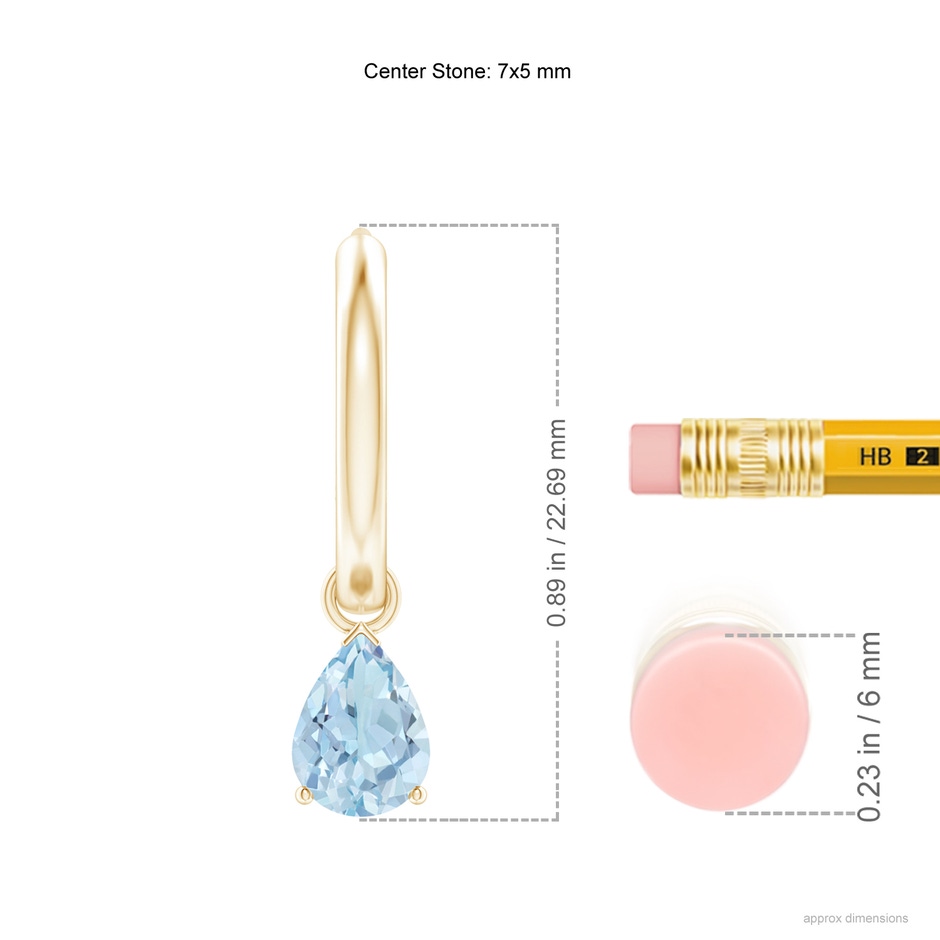 7x5mm AA Pear-Shaped Aquamarine Hinged Hoop Drop Earrings in Yellow Gold ruler