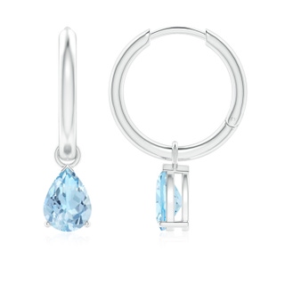 7x5mm AAA Pear-Shaped Aquamarine Hinged Hoop Drop Earrings in White Gold