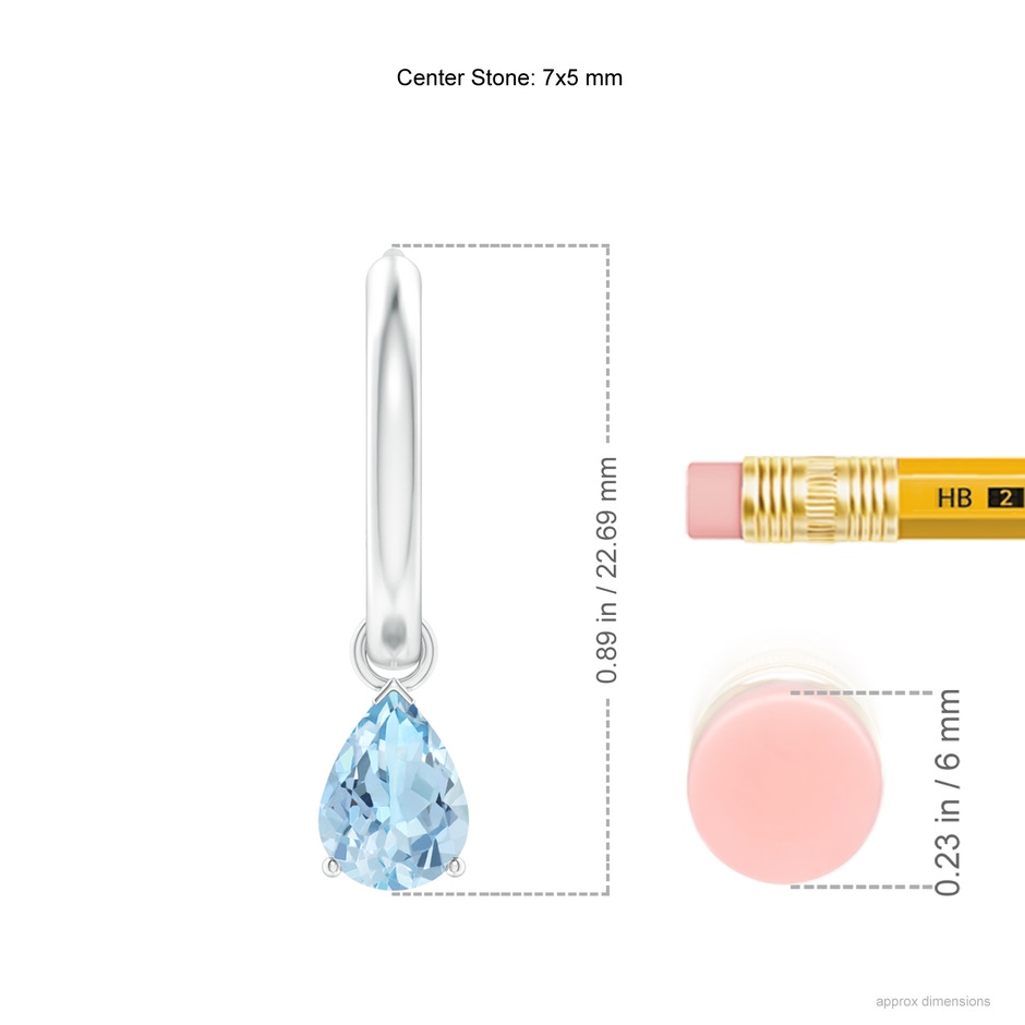 7x5mm AAA Pear-Shaped Aquamarine Hinged Hoop Drop Earrings in White Gold ruler
