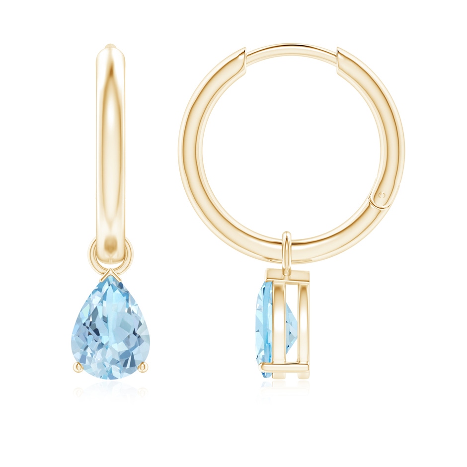 7x5mm AAA Pear-Shaped Aquamarine Hinged Hoop Drop Earrings in Yellow Gold 