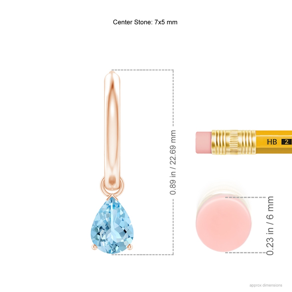 7x5mm AAAA Pear-Shaped Aquamarine Hinged Hoop Drop Earrings in Rose Gold Ruler
