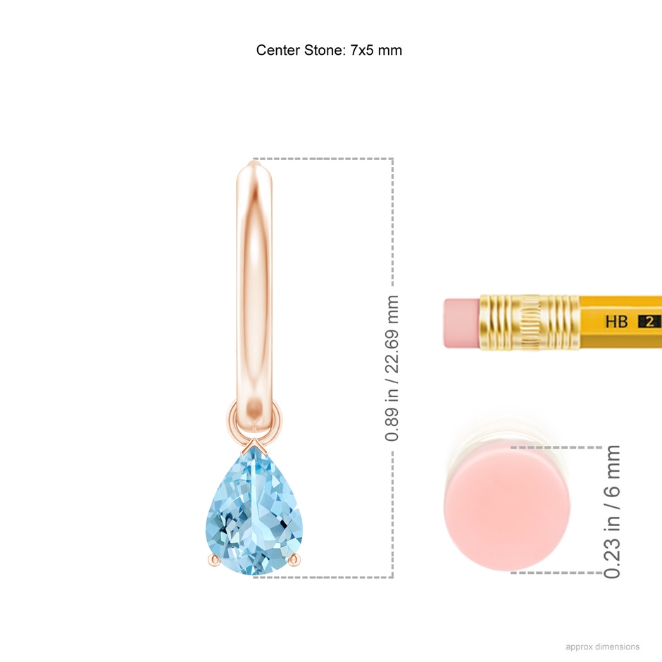 7x5mm AAAA Pear-Shaped Aquamarine Hinged Hoop Drop Earrings in Rose Gold ruler