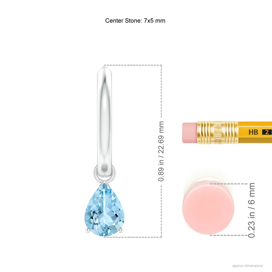 7x5mm AAAA Pear-Shaped Aquamarine Hinged Hoop Drop Earrings in White Gold ruler