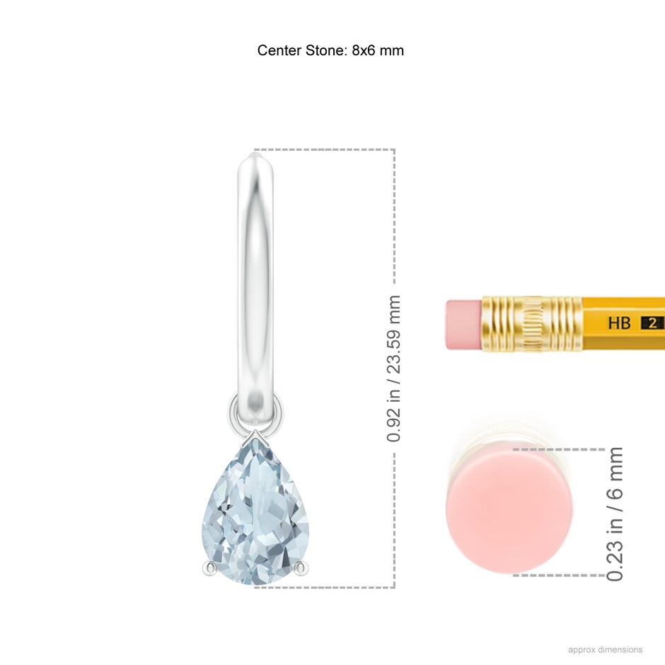 8x6mm A Pear-Shaped Aquamarine Hinged Hoop Drop Earrings in White Gold ruler