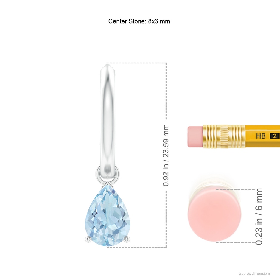 8x6mm AA Pear-Shaped Aquamarine Hinged Hoop Drop Earrings in White Gold ruler