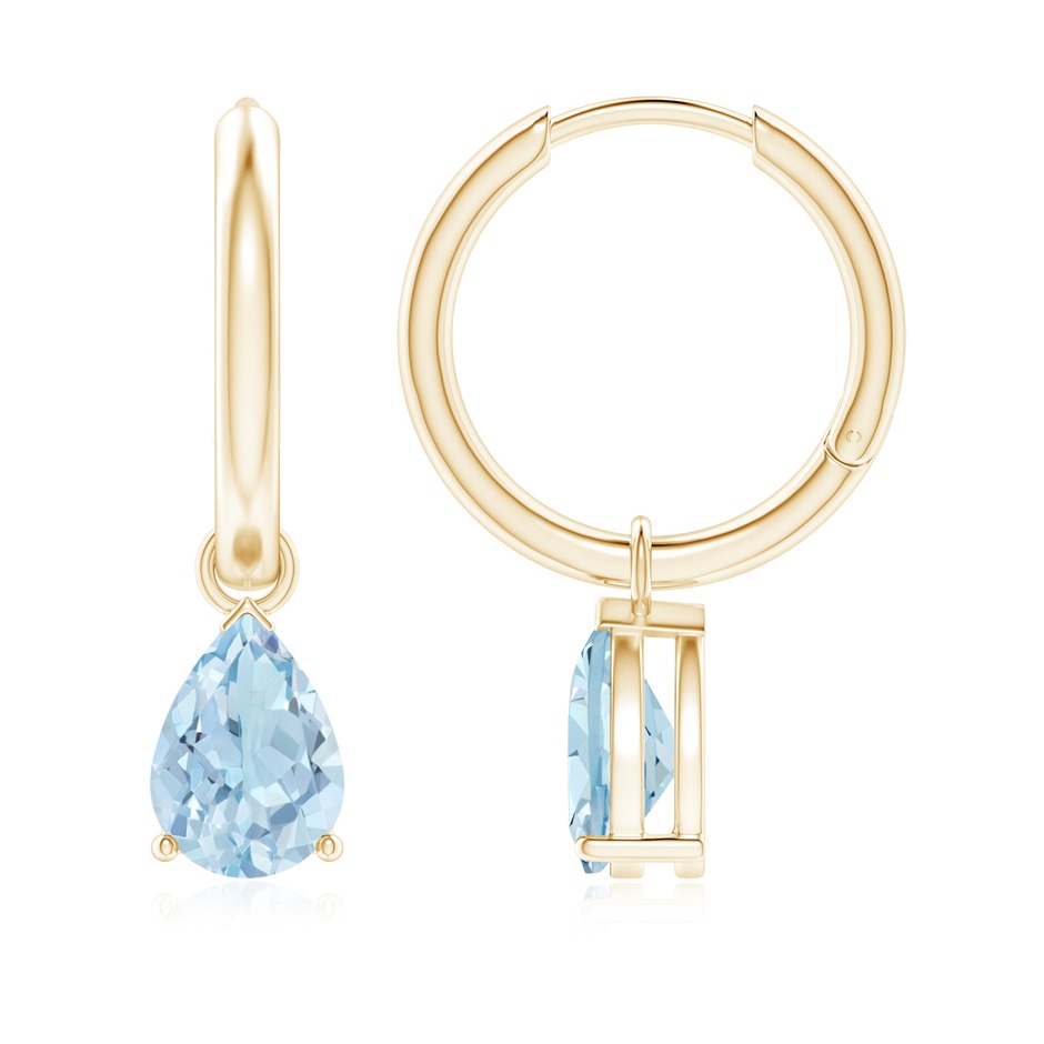 8x6mm AA Pear-Shaped Aquamarine Hinged Hoop Drop Earrings in Yellow Gold 