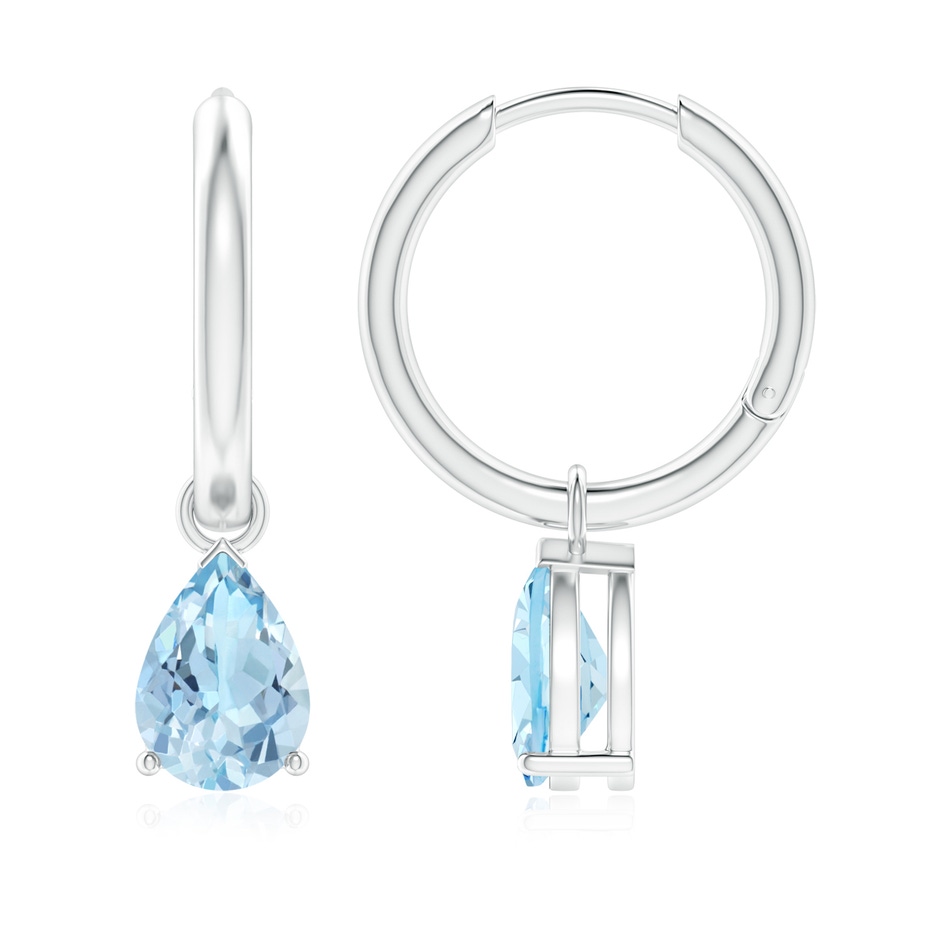 8x6mm AAA Pear-Shaped Aquamarine Hinged Hoop Drop Earrings in White Gold 