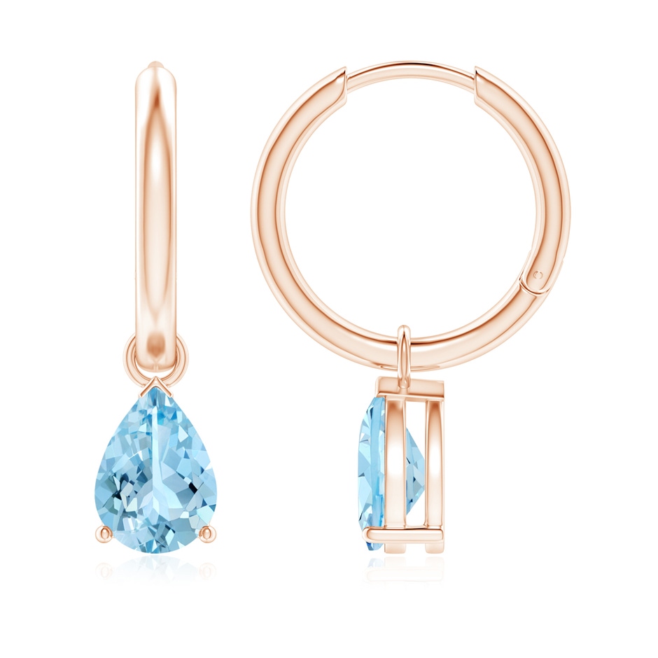 8x6mm AAAA Pear-Shaped Aquamarine Hinged Hoop Drop Earrings in Rose Gold 