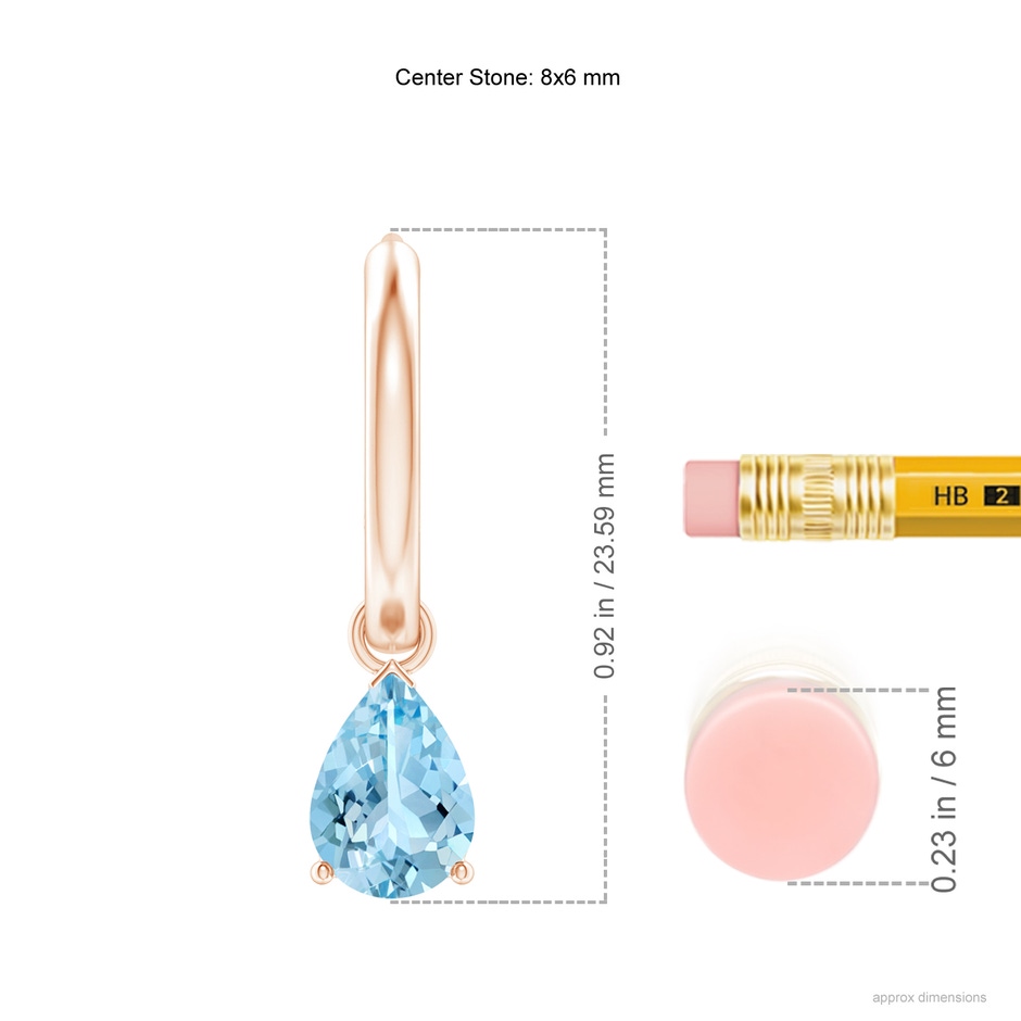 8x6mm AAAA Pear-Shaped Aquamarine Hinged Hoop Drop Earrings in Rose Gold ruler