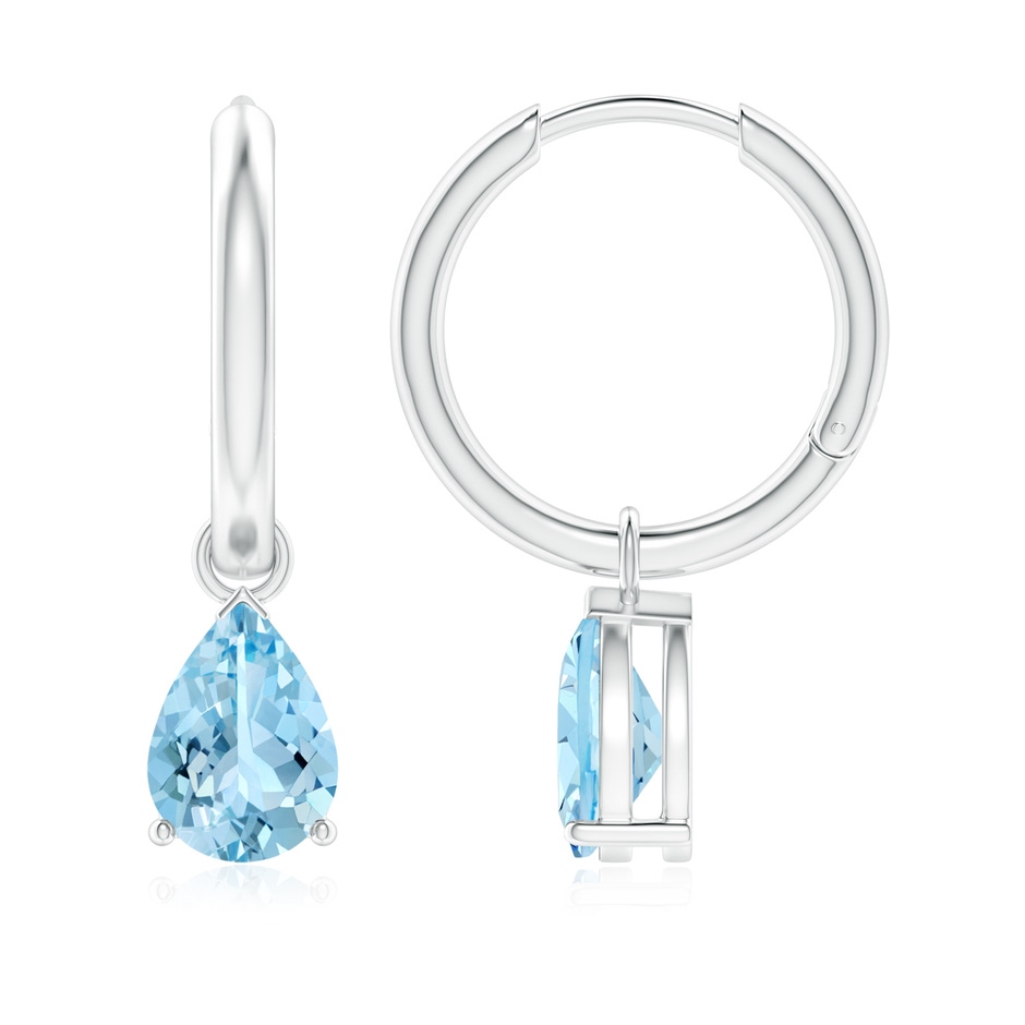 8x6mm AAAA Pear-Shaped Aquamarine Hinged Hoop Drop Earrings in White Gold 