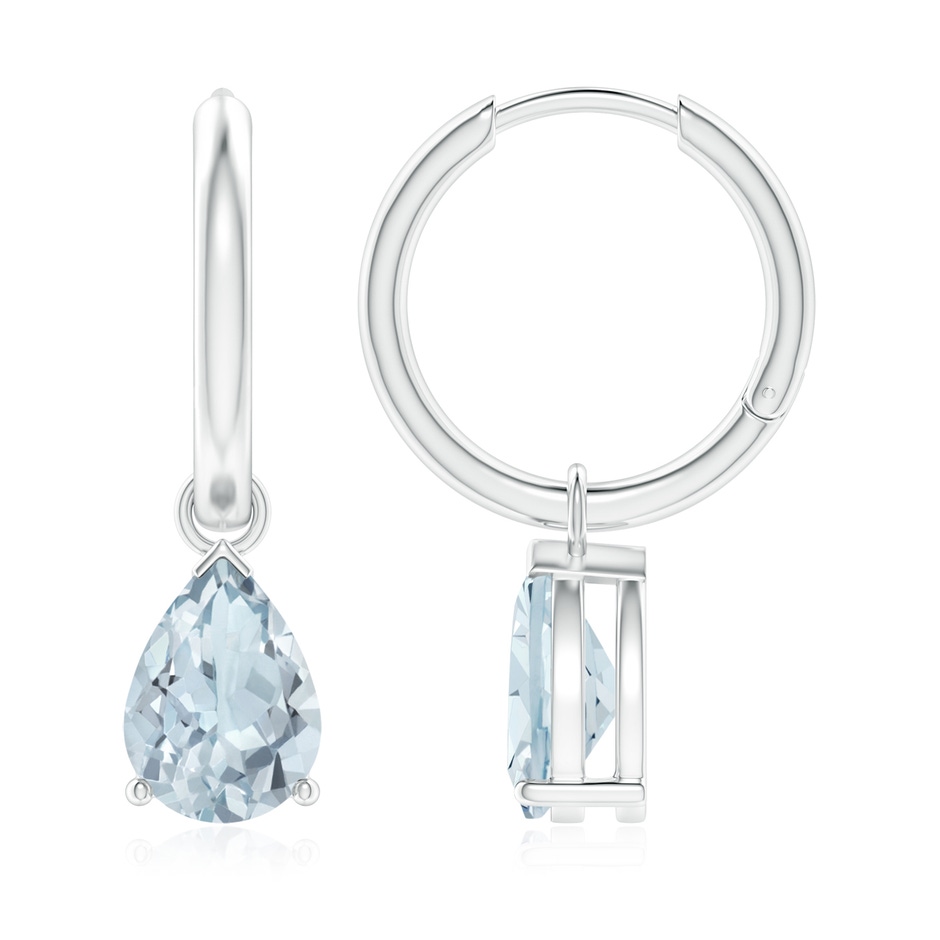 9x6mm A Pear-Shaped Aquamarine Hinged Hoop Drop Earrings in White Gold 