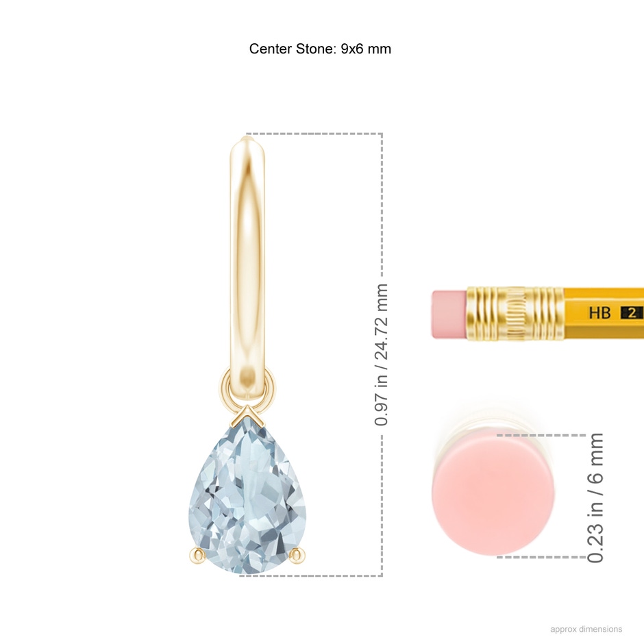 9x6mm A Pear-Shaped Aquamarine Hinged Hoop Drop Earrings in Yellow Gold ruler