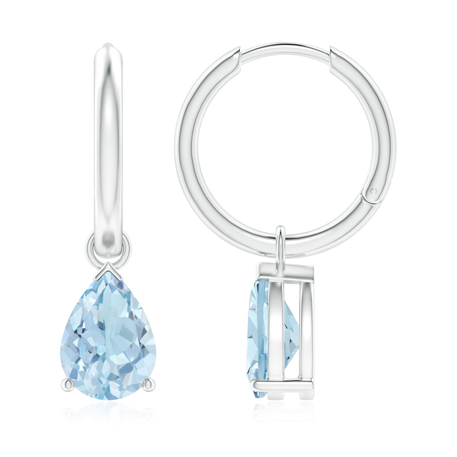 9x6mm AA Pear-Shaped Aquamarine Hinged Hoop Drop Earrings in White Gold 