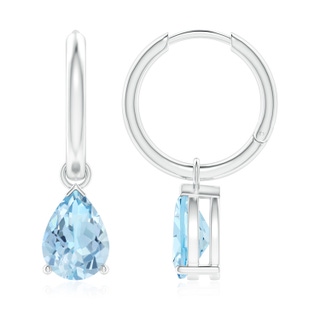 9x6mm AAA Pear-Shaped Aquamarine Hinged Hoop Drop Earrings in White Gold