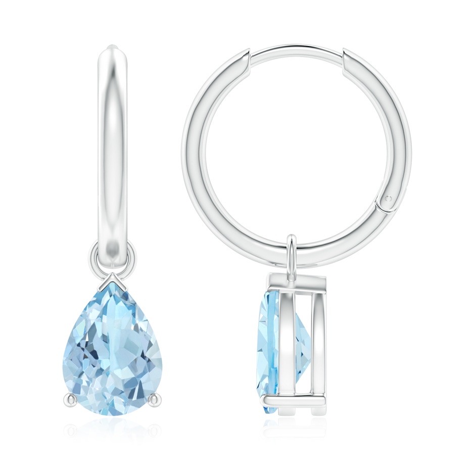 9x6mm AAA Pear-Shaped Aquamarine Hinged Hoop Drop Earrings in White Gold 