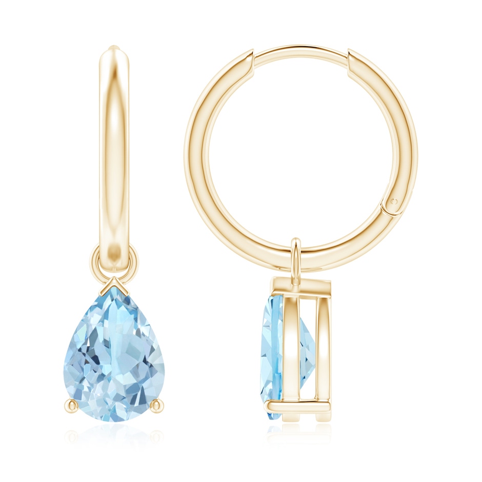 9x6mm AAA Pear-Shaped Aquamarine Hinged Hoop Drop Earrings in Yellow Gold 