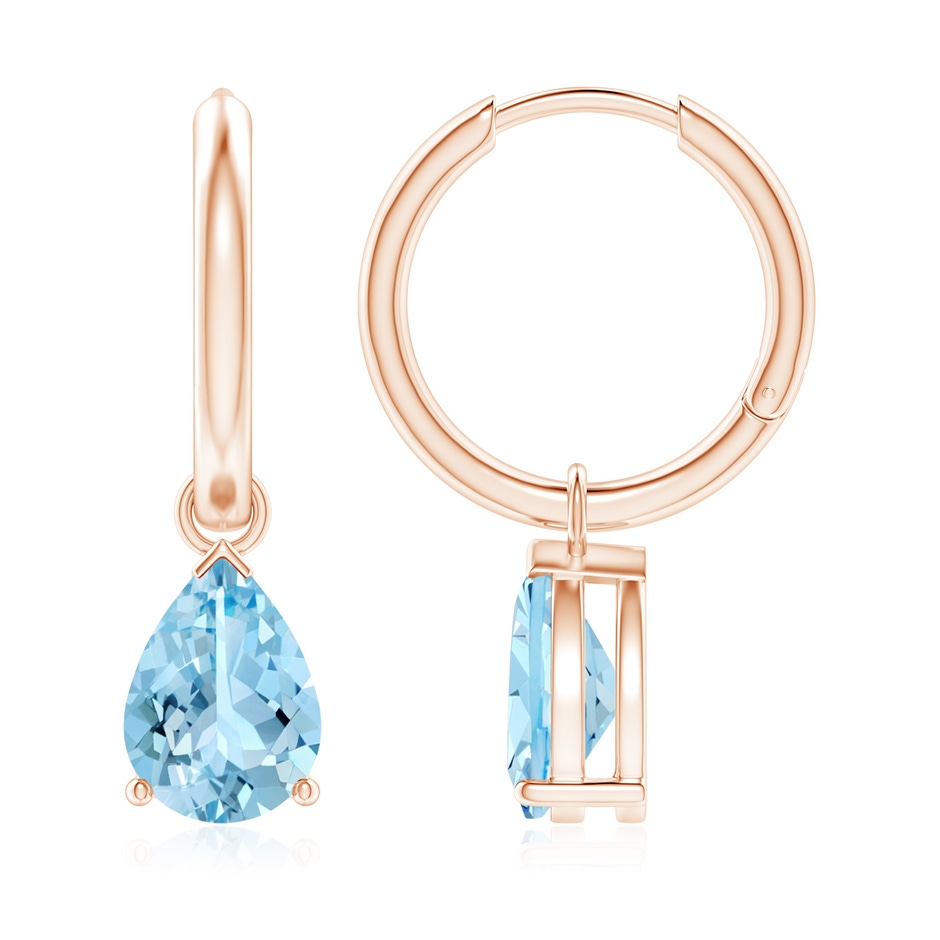 9x6mm AAAA Pear-Shaped Aquamarine Hinged Hoop Drop Earrings in Rose Gold 