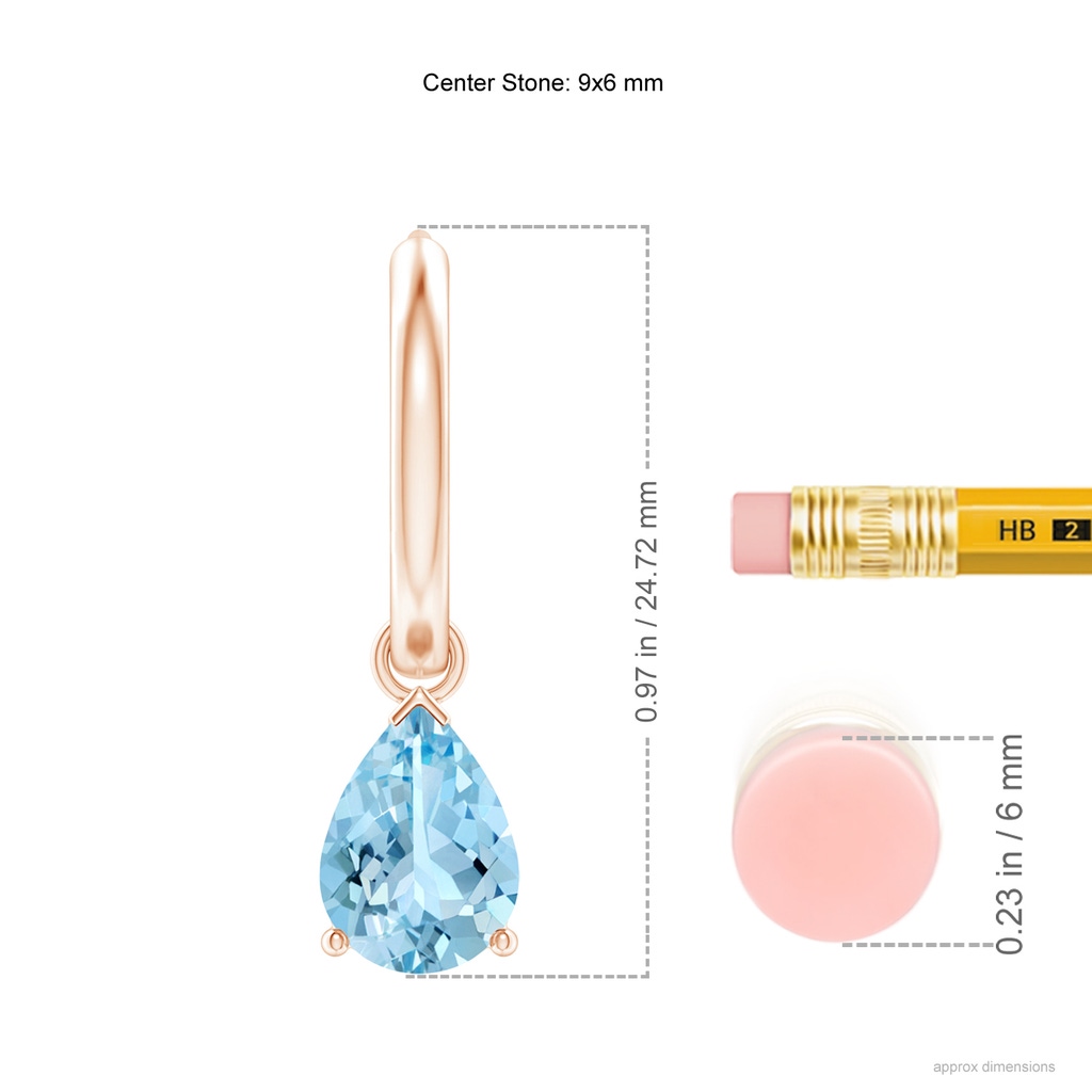 9x6mm AAAA Pear-Shaped Aquamarine Hinged Hoop Drop Earrings in Rose Gold Ruler