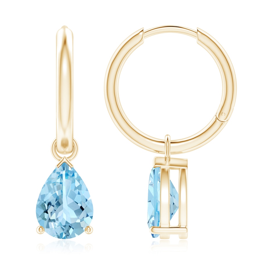 9x6mm AAAA Pear-Shaped Aquamarine Hinged Hoop Drop Earrings in Yellow Gold 